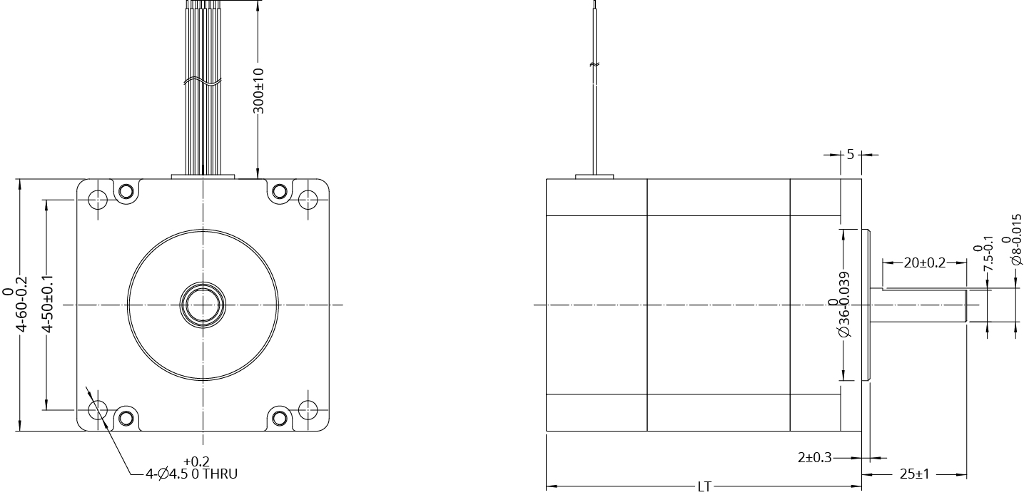 Dessin dimensionnel du moteur DC sans balais de taille 24 (60mm)